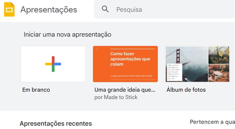 Acesso ao Google Slides é gratuito para qualquer pessoa.