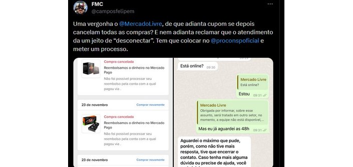 A ação do cupom de R$ 1000 do Mercado Livre gerou muitas reclamações (Imagem: Reprodução)