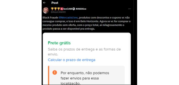 A ação do cupom de R$ 1000 do Mercado Livre gerou muitas reclamações (Imagem: Reprodução)