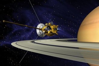 Impressão artística da Cassini em Saturno.