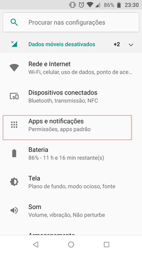Comece tocando em Configurar e depois procure pela opção Apps e notificações.