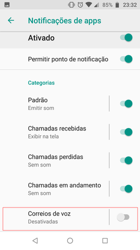 Assim que desmarcar essa opção, você não vai mais receber notificações do correio de voz.