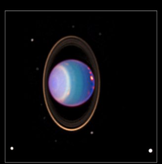 Uranus has 13 rings.  The distance you are looking for is 2.6 billion kilometers from Earth.