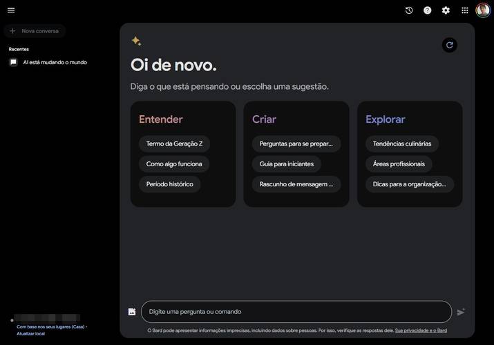 A interface do Google Bard.