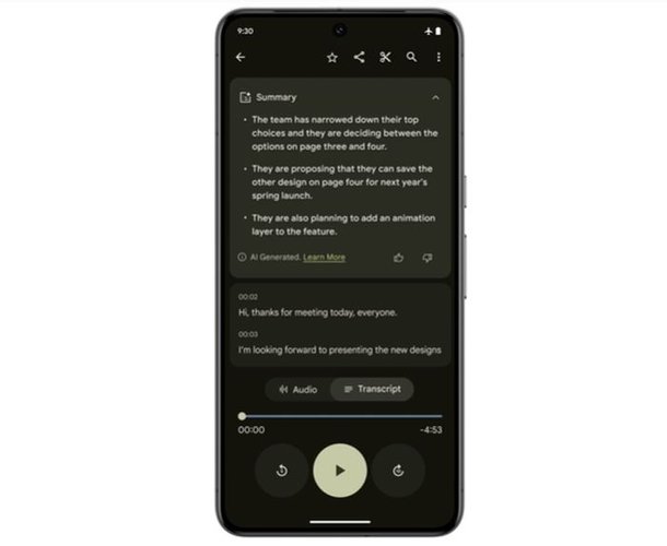 O Gemini Nano pode transcrever gravações de áudio no Pixel 8 Pro.