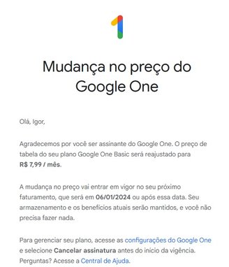 Planos e preços - Google One