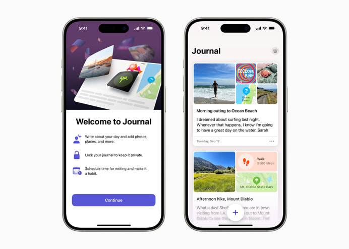 O app Journal é como um diário pessoal com registros do dia a dia.