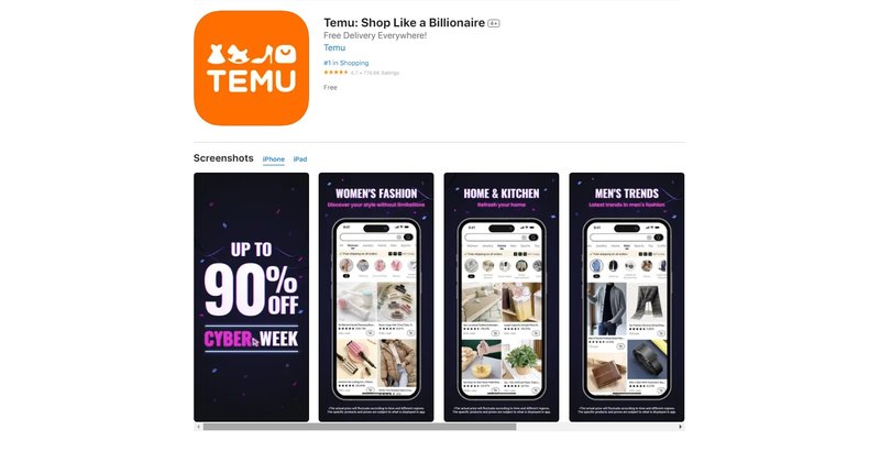App da loja chinesa Temu foi o mais baixado na App Store dos EUA