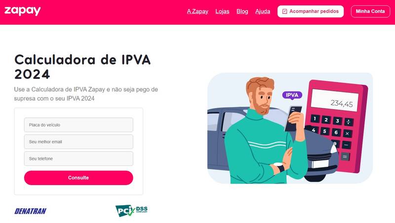 O site da Zapay disponibiliza uma calculadora de IPVA de forma gratuita