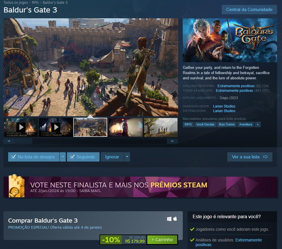 Baldur's Gate 3 na Steam