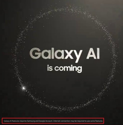 O trecho do vídeo que inclui as exigências da Galaxy AI.