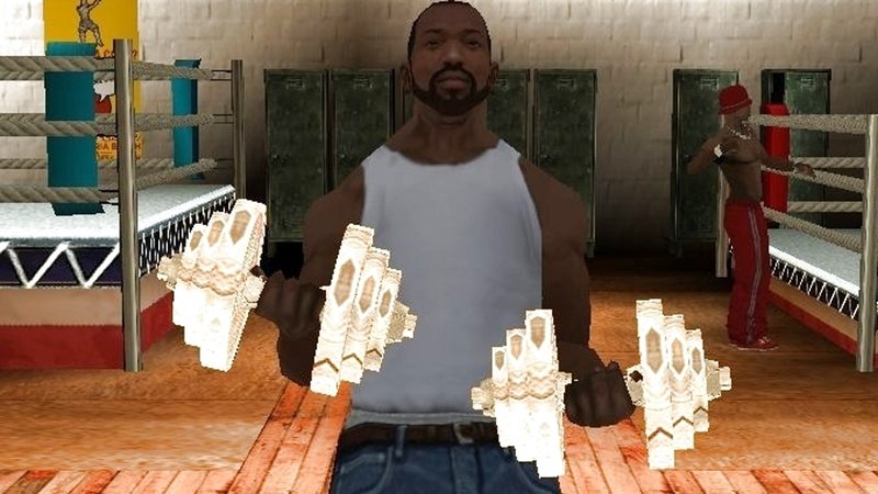 CJ botando o shape em GTA San Andreas.