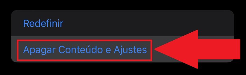 Aperte na opção "Apagar Conteúdo e Ajustes" para continuar