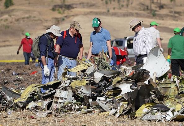 Os destroços do voo da Ethiopian Airlines, que caiu em março de 2019 e deixou 157 mortos.