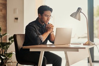Anxious man with notepad
