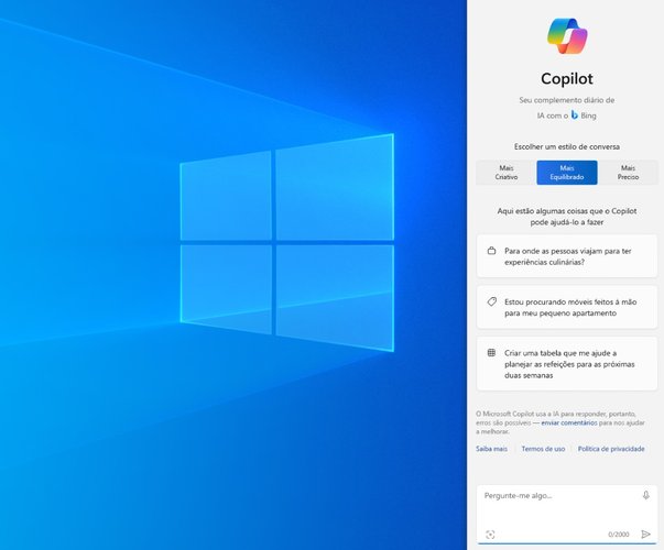 A interface do Copilot no Windows.