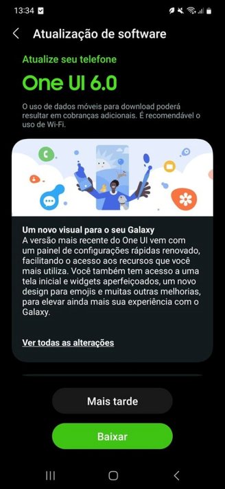 Vários usuários já receberam a notificação da atualização para o Android 14 no Galaxy A54.