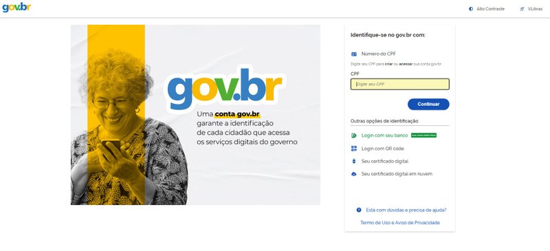 O cadastro no Site Oficial do Governo é feito pelo seu CPF