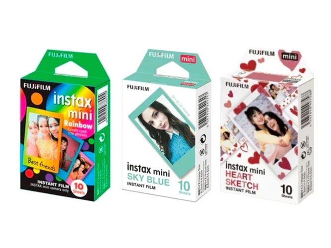 Os filmes Instax podem variar em cor e estampa.