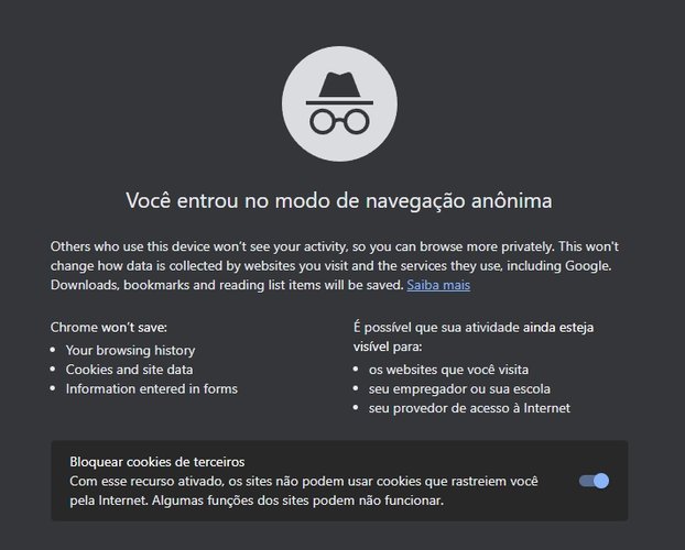 O novo texto de descrição da navegação anônima deixa claro que o modo não impede a coleta de dados, nem mesmo pelo Google.