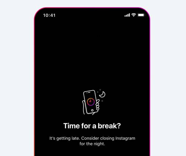 A tela que adolescentes receberão ao usar o Instagram de noite.