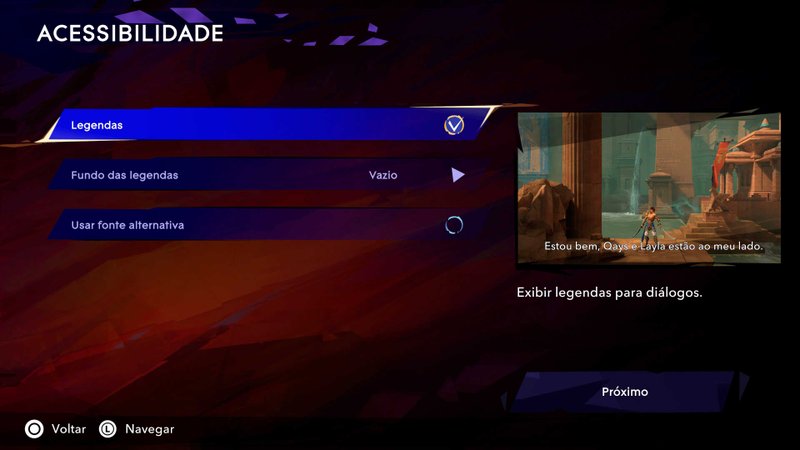 Descrição da Imagem: Menu de acessibilidade do jogo