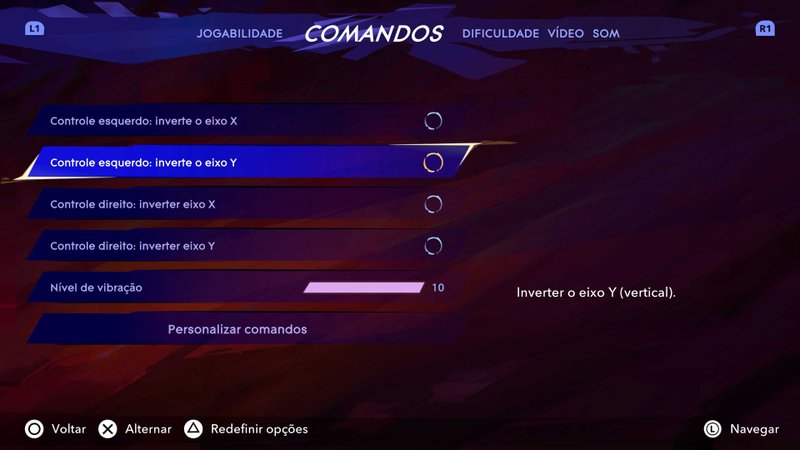 Descrição da Imagem: Menus de customização de controles