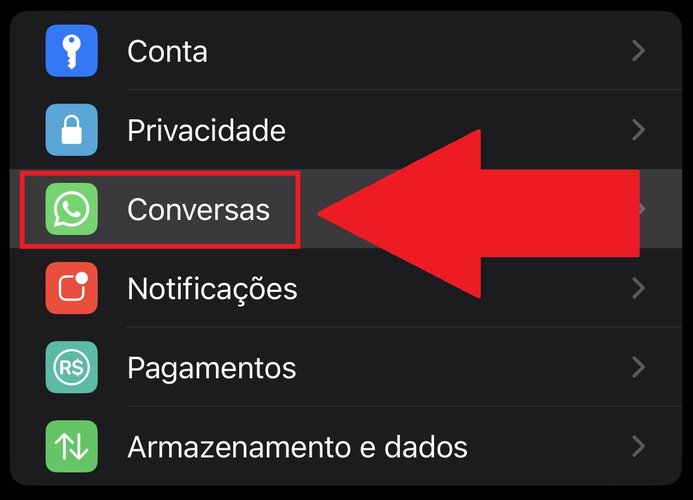 Aperte em "Conversas" para ter acesso a mais opções