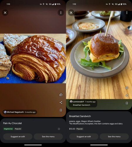 As fotos fornecidas pela comunidade agora são vinculadas a itens do cardápio de restaurantes disponíveis no Google Maps.