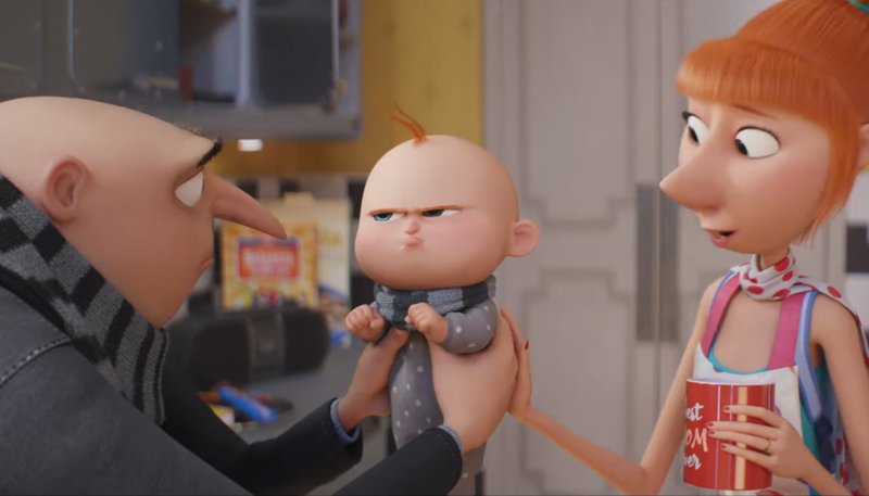 Gru segurando seu filho, Gru Jr.