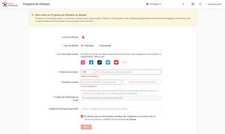 É preciso enviar todos os seus dados para se cadastrar no programa Afiliados Shopee