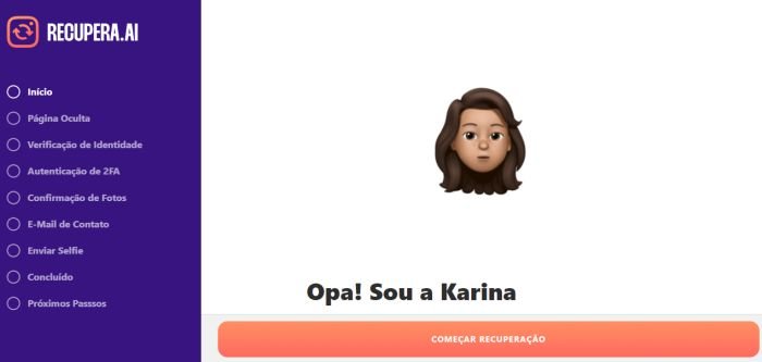 A assistente virtual Karina orienta o usuário durante o procedimento.