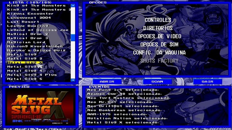 Interface clássica do emulador NeoRageX