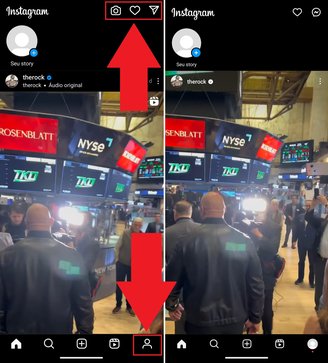 Mudanças na interface: no lado esquerdo à tela principal do Instagram Lite, e no lado direito o Instagram em sua versão padrão