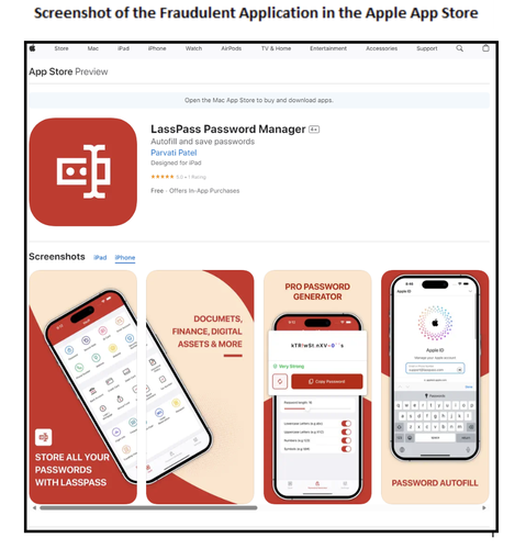 Um app disfarçado de LastPass foi distribuído pela App Store.