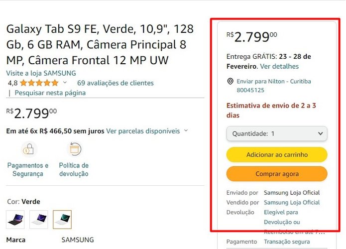Os botões de atalho já direcionam você a um vendedor escolhido pela loja.