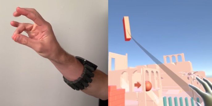 A pulseira interpreta sinais elétricos dos músculos para reconhecer o movimento.
