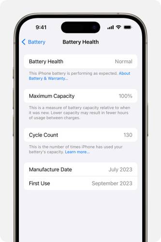 O iPhone 15 exibe informações mais completas sobre a saúde da bateria.