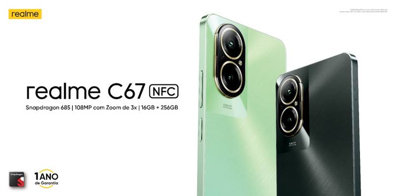 O Realme C67 nas duas cores disponíveis.