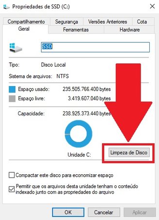 A Limpeza de Disco remove arquivos que não estão sendo utilizados