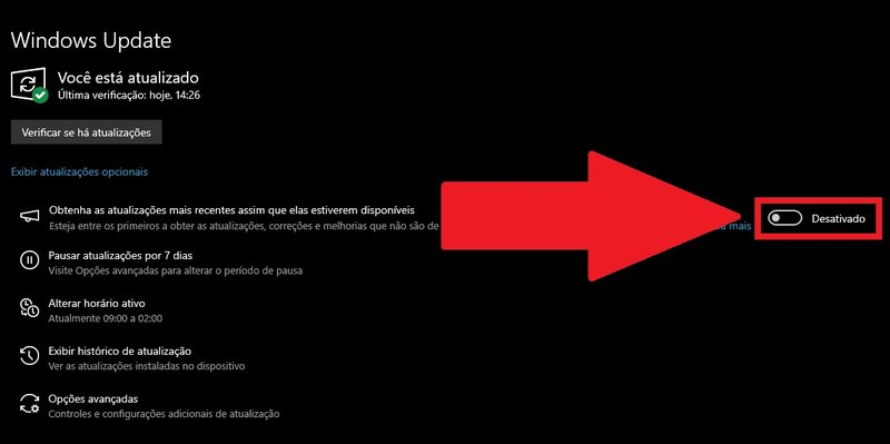 É recomendado que as atualizações automáticas do Windows permaneçam desativadas