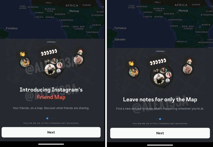 A tela inicial de configuração do mapa no Instagram.