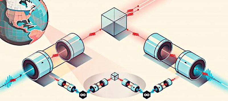 Um salto repetidor quântico requer duas fontes de pares de fótons emaranhadas, mas separados pela distância