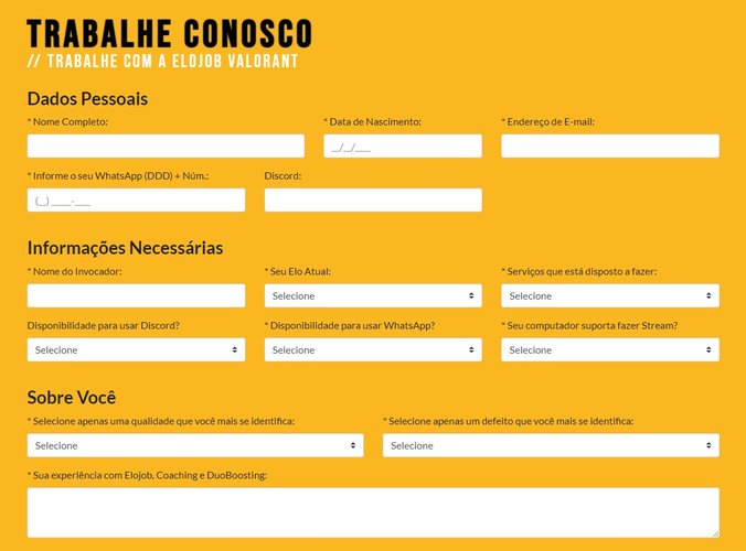 Parte do formulário necessário para tentar trabalhar com a Elojob Valorant