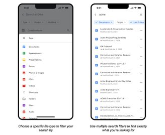 Some of the new search filters in the Google Drive app.