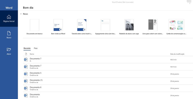 Na tela inicial do Word, é preciso escolher o documento que será aberto e possui as imagens