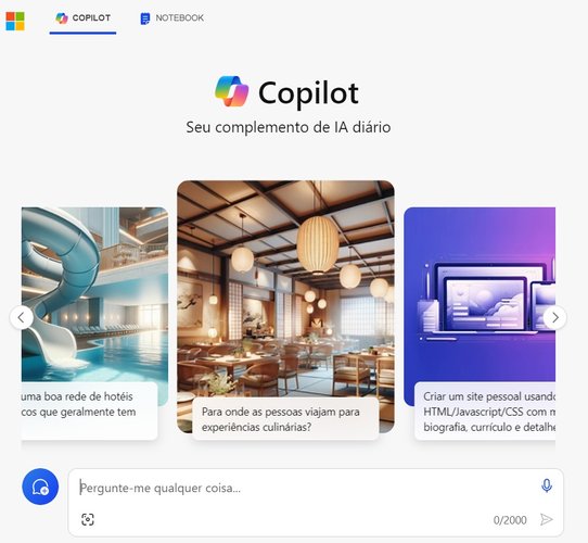 A página inicial do Copilot.