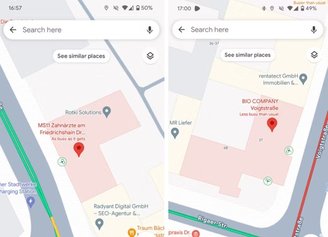 Os símbolos no Google Maps que identificam as entradas.