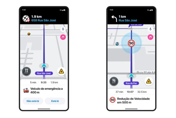 Alguns dos novos avisos de emergência do Waze.