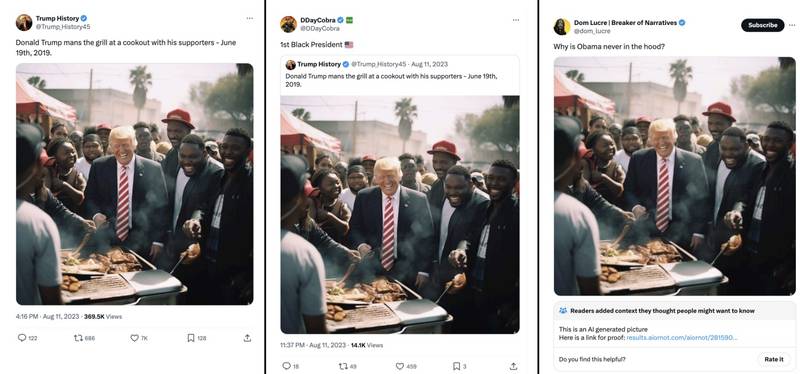 Algumas criações de fotos por IA envolvendo políticos já viralizam entre apoiadores.